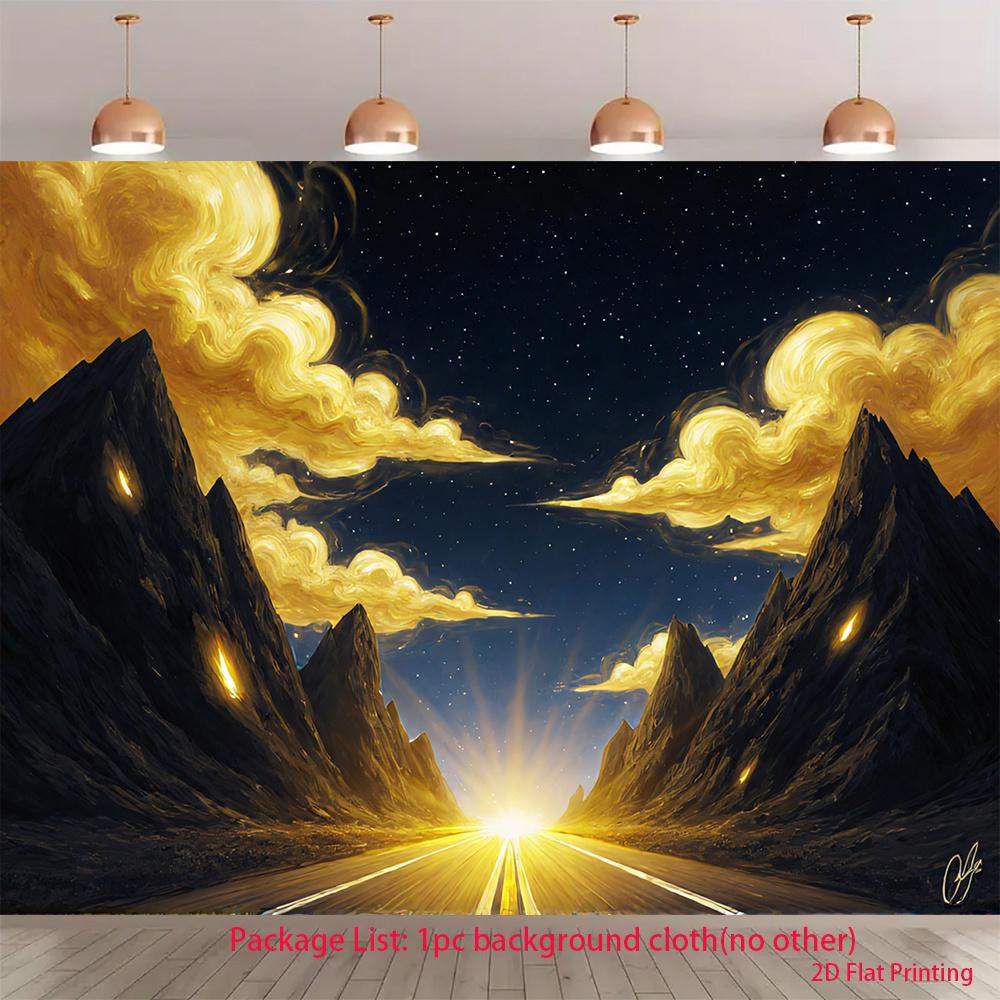 A 2D plane with mountains golden waterfalls and a starry sky suitable for party photography 100x150cm