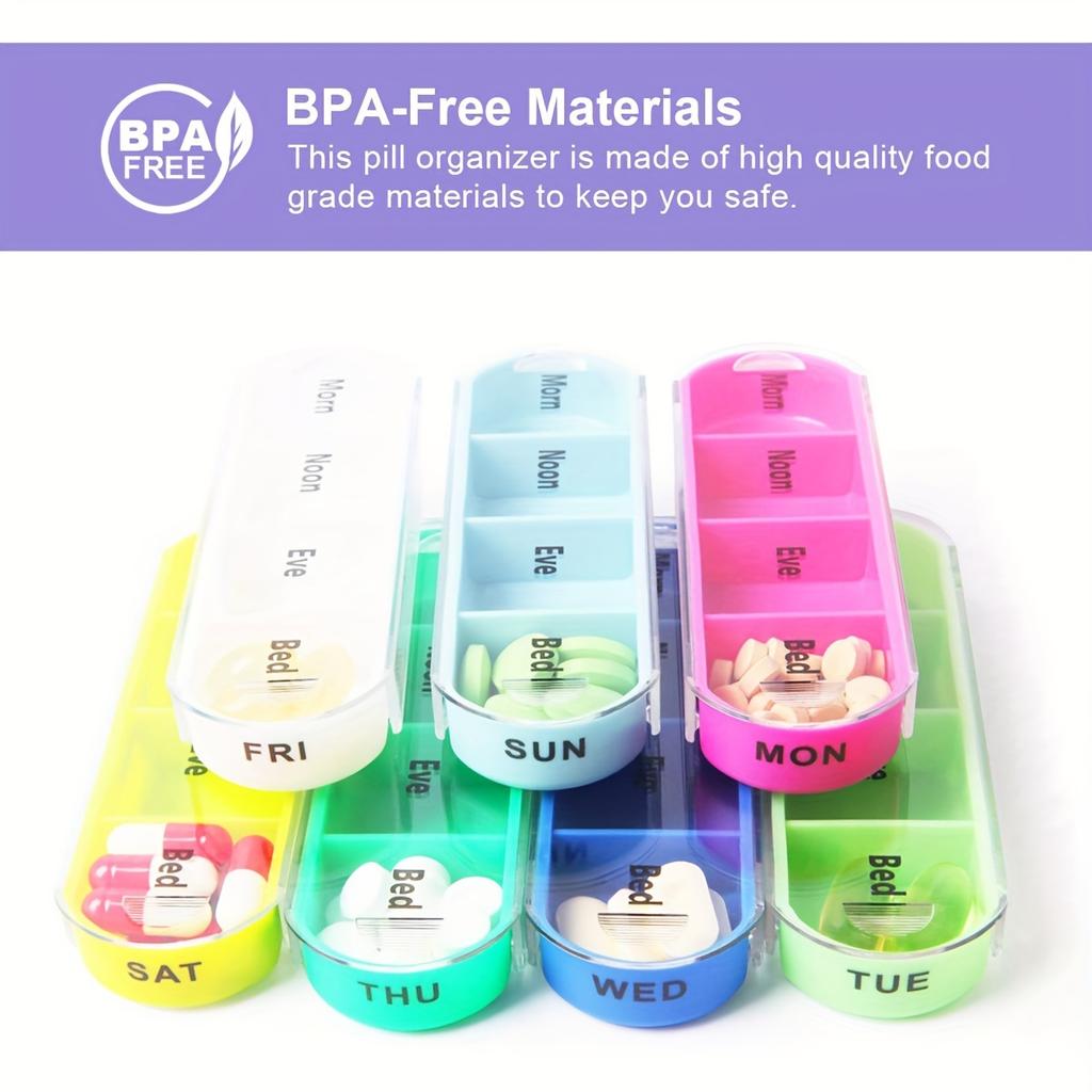 Weekly Pill Organizer Box Case Travel Medication Reminder Daily AM PM Day Night 7 Compartments In Leather Carrying Case