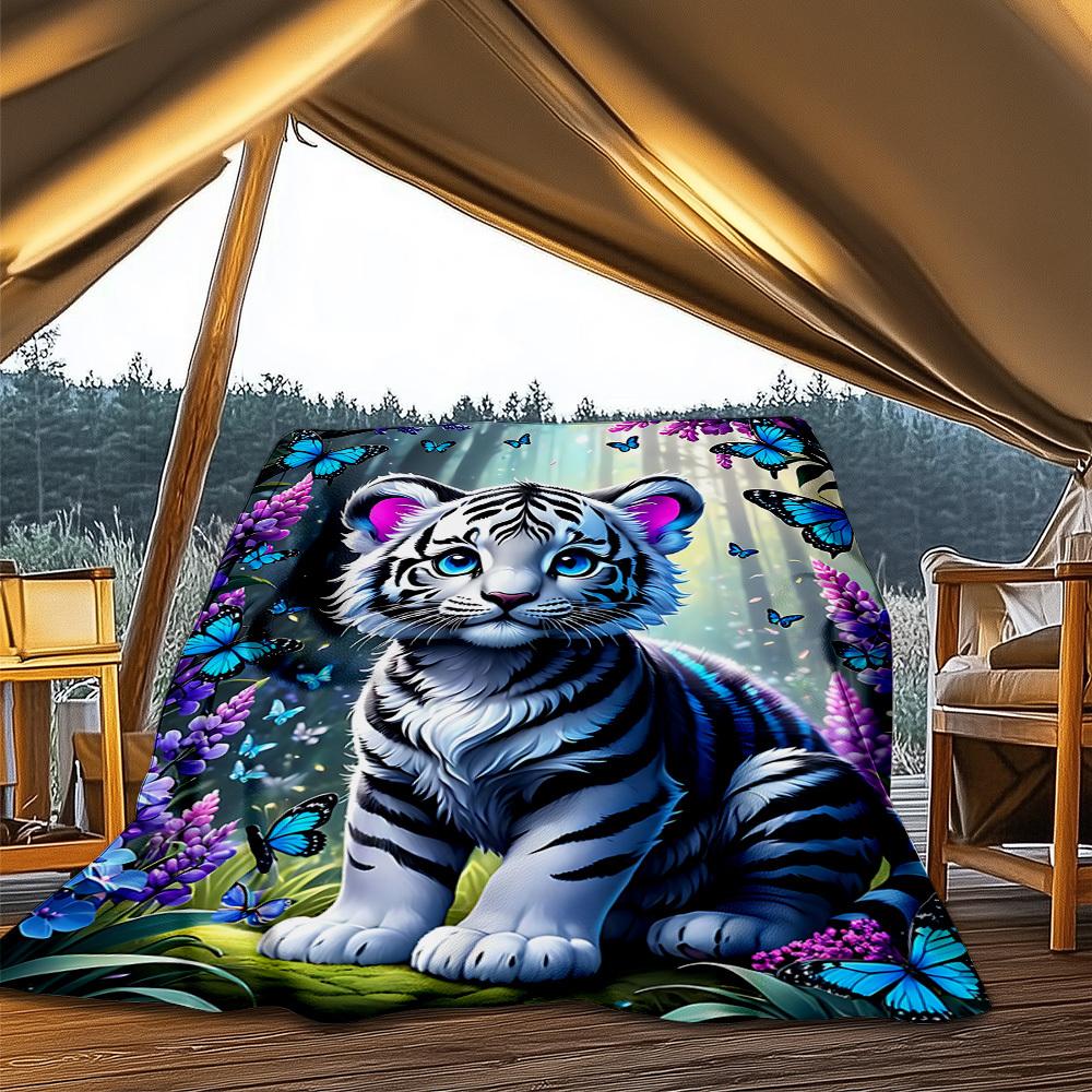 1 st Tigertema Fantasy Garden Pläd Polyesterfiber, Lätt Flanell, Mjuk & Varm, Användning Året Runt för Utomhusbruk, Camping Digitaltryck
