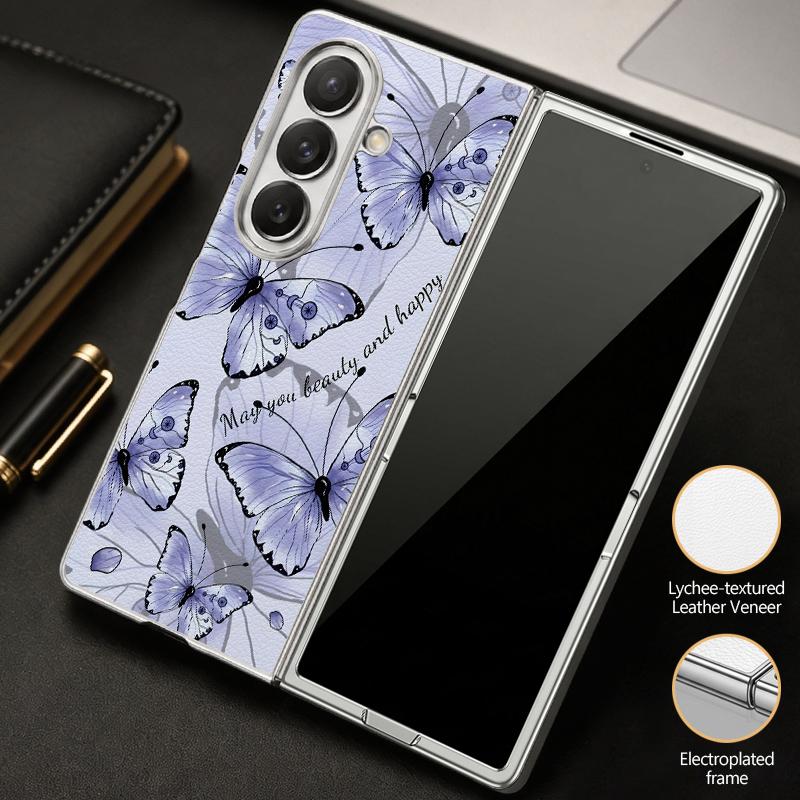 Fantastic Butterfly Print Case For Samsung Z Flip 8 7 6 5 Luxury Plating Leather Skin Folding Phone Cover For Galaxy Z Flip8 Flip7 Flip6