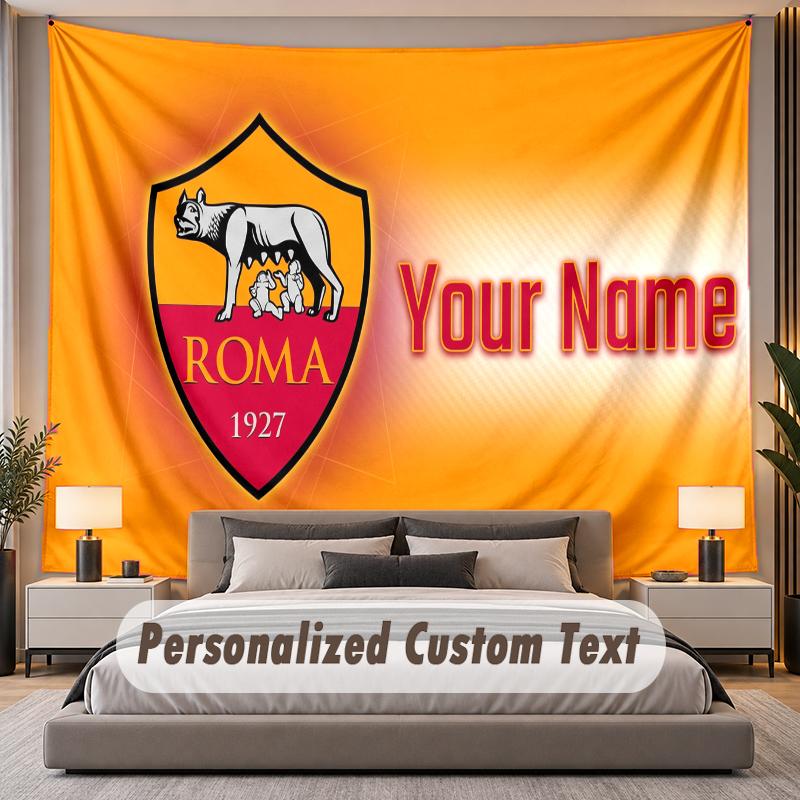 Custom Name Text Tapestry AS Roma FC Personalized Polyester Wall Tapestry For Bedroom And Room