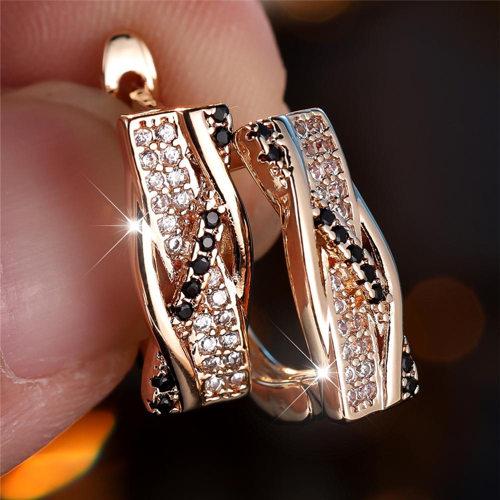

Crystal Female White Black Zircon Stone Hoop Earrings Fashion Female Gold Color Wedding For Women