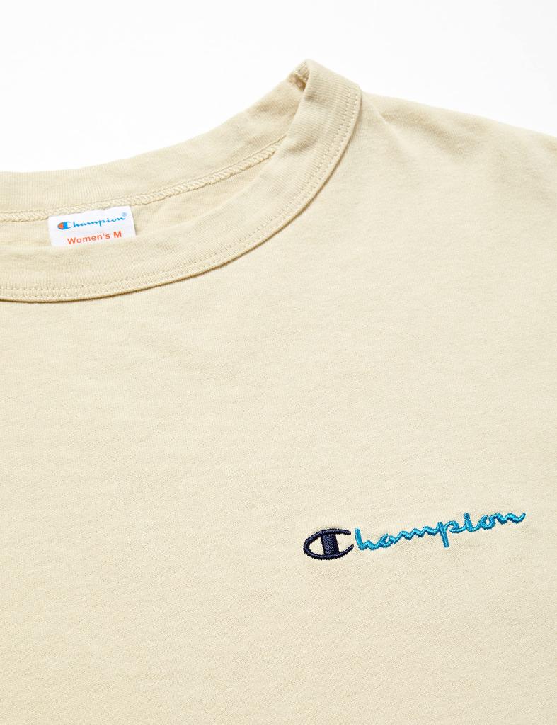 Champion Casual Short Sleeve Sand Size Script Relaxed Fit Women's T-Shirt, Beige, L, CW-V305, 100% Cotton, Logo,