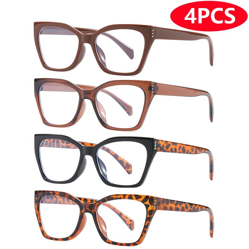 1/4pcs/6pcs Cat Eye Leopard Glasses Frame Sets Women Men Oversized Anti Blue Light Flat Mirror Unisex Eyewear