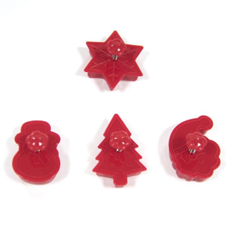 4PCS Festive Christmas Cookie Cutter Set Snowman Snowflake Christmas Tree Santa Claus Shape Cookie Mold DIY Baking Accessories