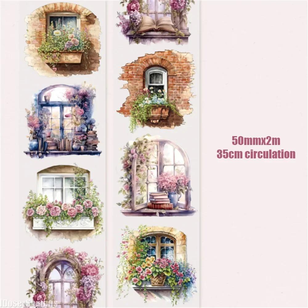 5cm*2m Creative Flower PET Tape For Collage Junk Journal Scrapbooking Diy Diary Album Material Masking Tape Stickers