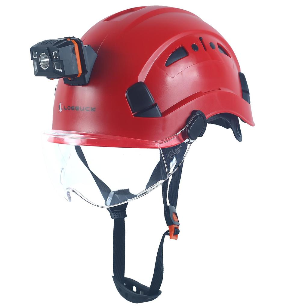 LOEBUCK Safety Helmet with Goggles & LED Headlight, Industrial Hard Hat for Construction Work 53-64cm
