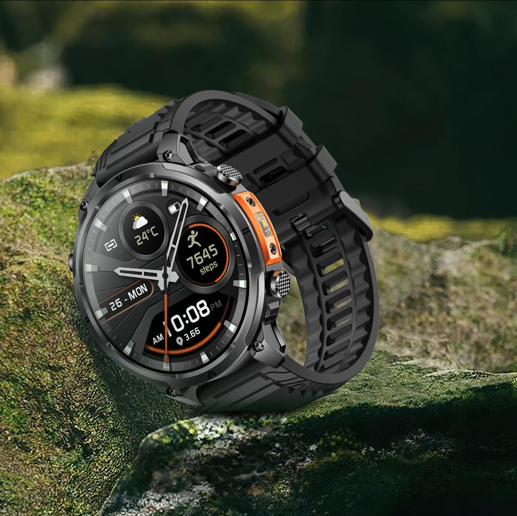 SACOSDING Smart Watch Men Outdoor Sports GPS Positioning Flashlight Altitude Air Pressure BT Calling Health Monitoring Smartwatch