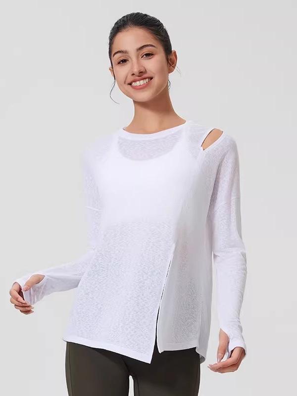 Women's Loose-Fit Breathable Sun Protection Yoga Top with Buttocks Coverage and Long Sleeves