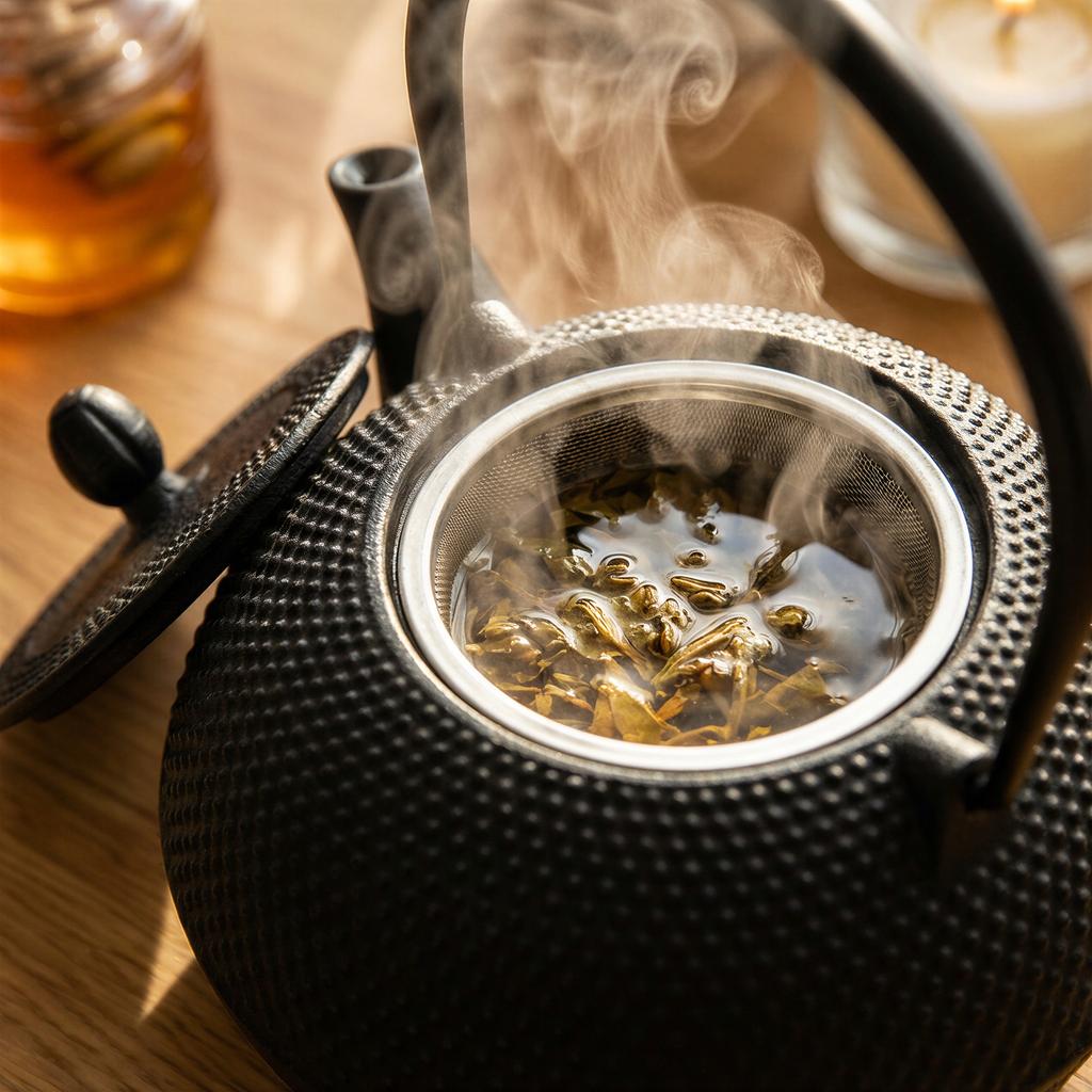 CAST IRON KETTLE 1.8L LARGE BLACK FOR TEA + STEEL INFuser