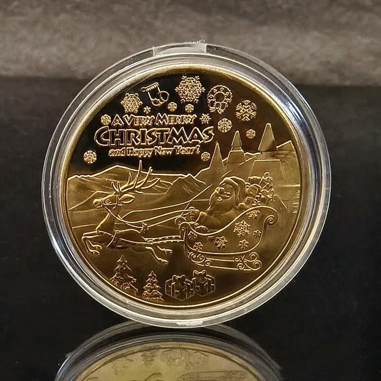 European & American Santa Claus Embossed Gold & Silver Commemorative Coin with UV Printing - Christmas Gift