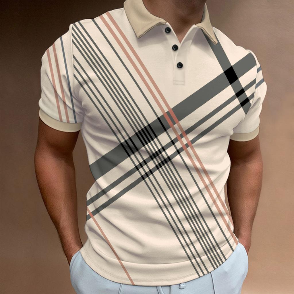 New Men's Fashion Casual Sports Lapel Short-sleeved T-shirt POLO Shirt Colour Blocking Tops