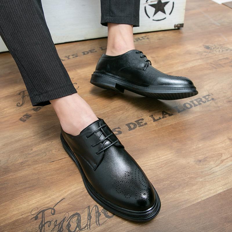 Brock leather shoes engraved British style business dress casual hair stylist wedding groom shoes brown 37