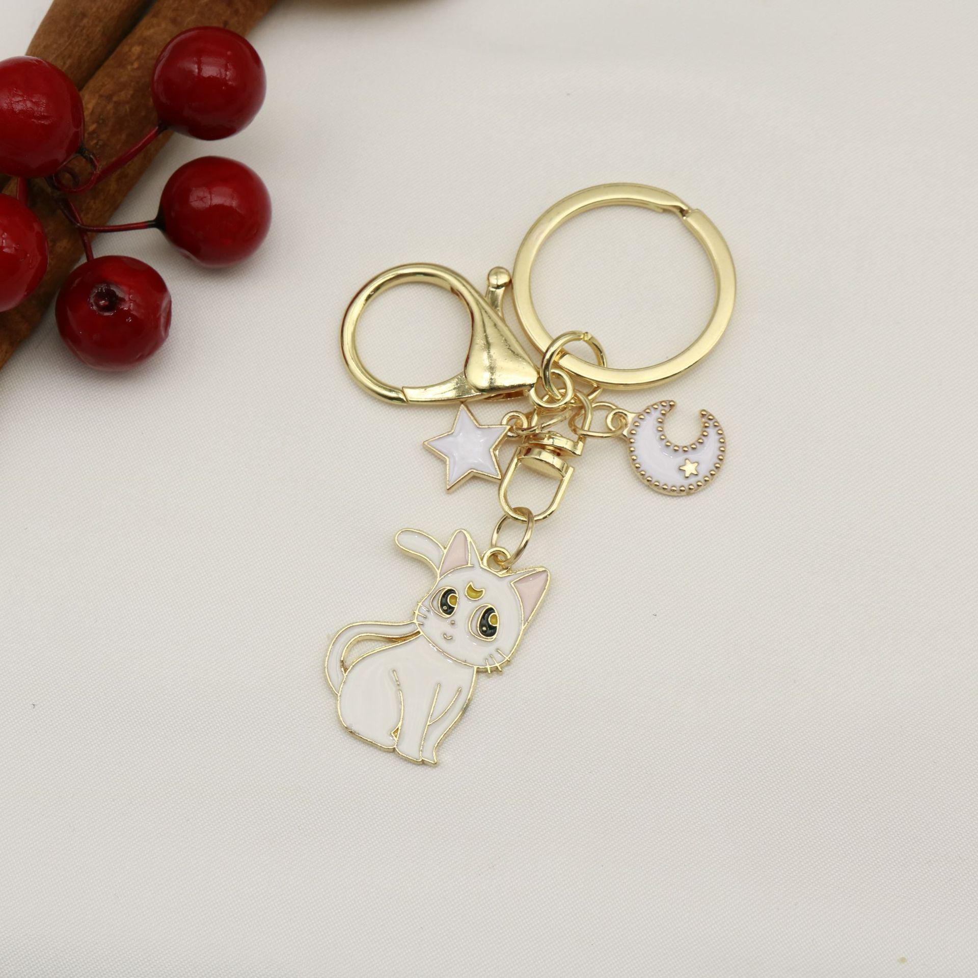 Adorable Cross-Border Moon Cat & Star Keychain Pendant - Cute Metal Bag Accessory
