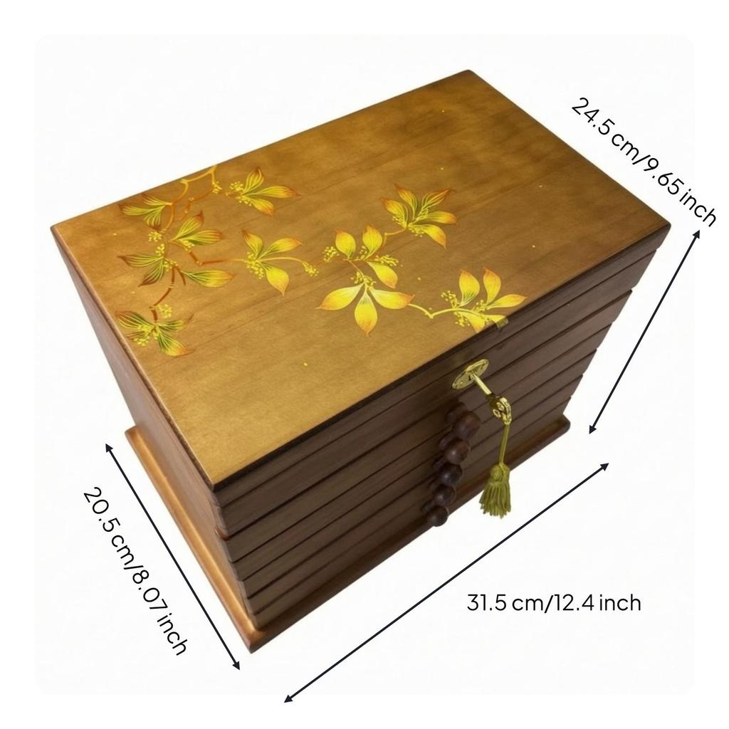 Wooden Jewelry Box with Drawers Vintage for Dresser, Bedside Table