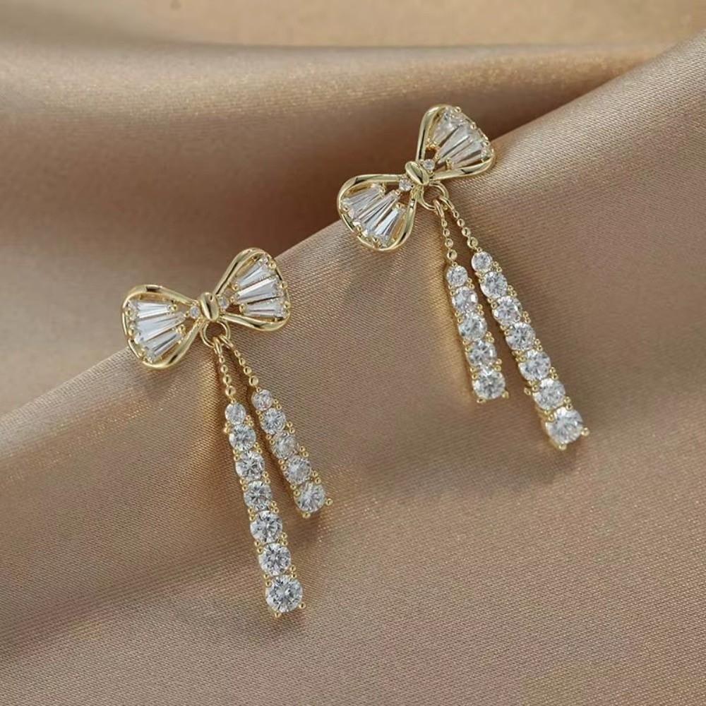 Exquisite Dainty Pendant Earrings Ornament Zircon earring Evening Bow Earrings Fashion Accessories