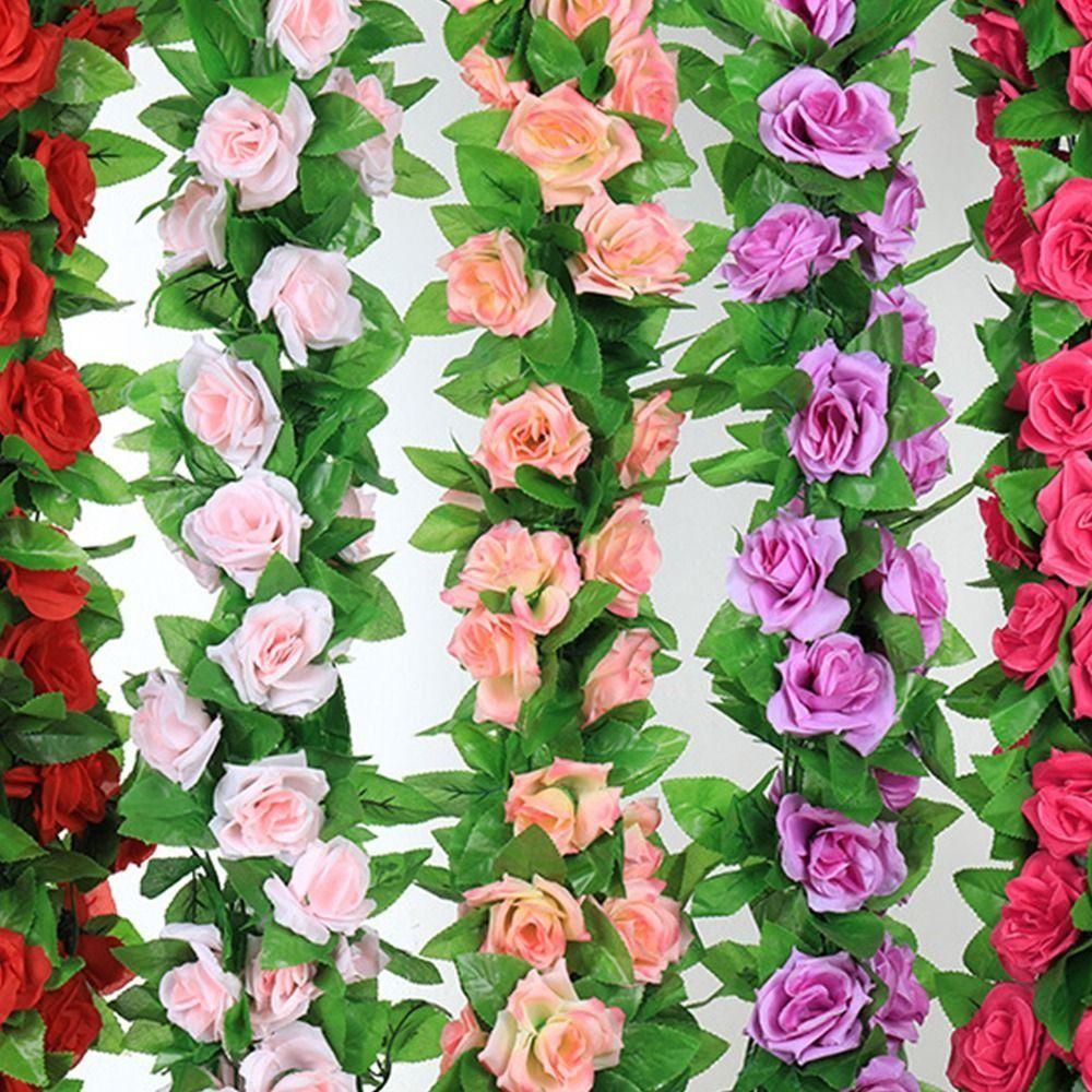 

DIY Fake Rose Flowers Romantic Hanging Floral Garland False Leaf Vine Reception Decor