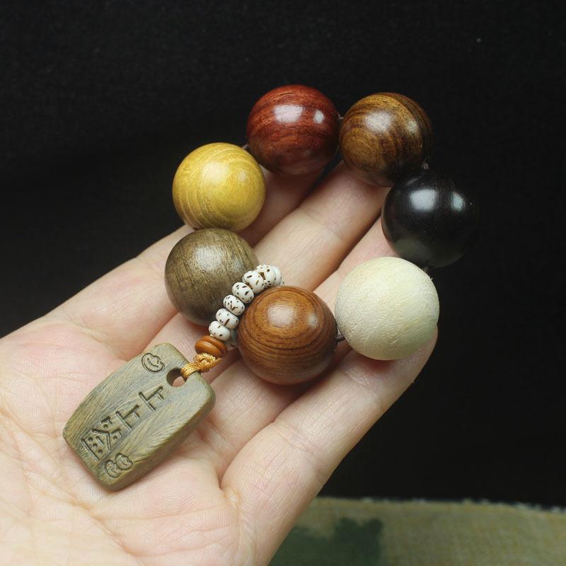 20mm Multi-Color Sandalwood Beaded Bracelet, Chinese Style Handheld Prayer Beads, Ethnic Fashion Wrist Jewelry for Men and Women
