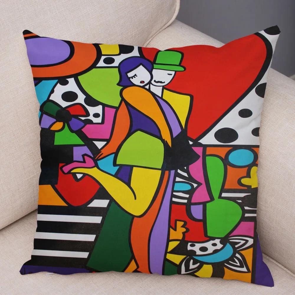 Geometric Cartoon Girl Decorative Pillowcase Living Room Office Ornaments Home Pillowcase