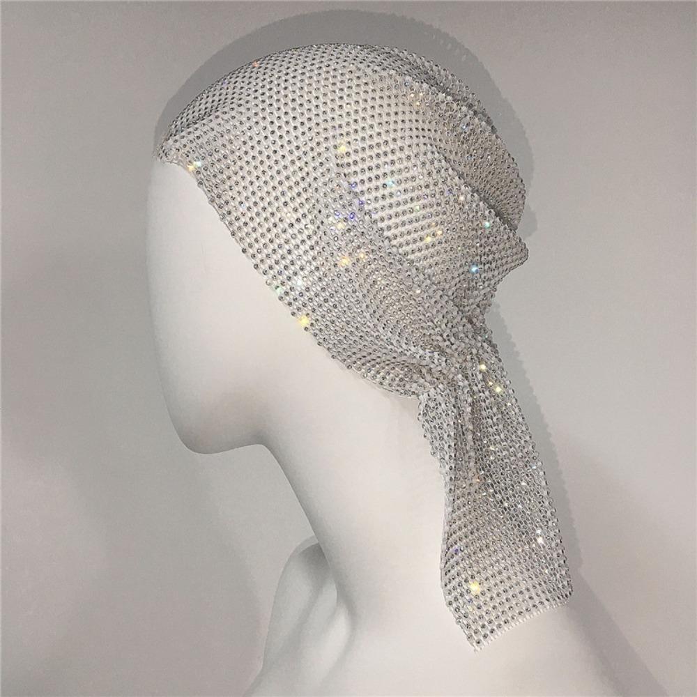 Crystal Rhinestone Bandana Turban Fishnet Headscarf Elegant Aurora Borealis Hair Band  Unisex