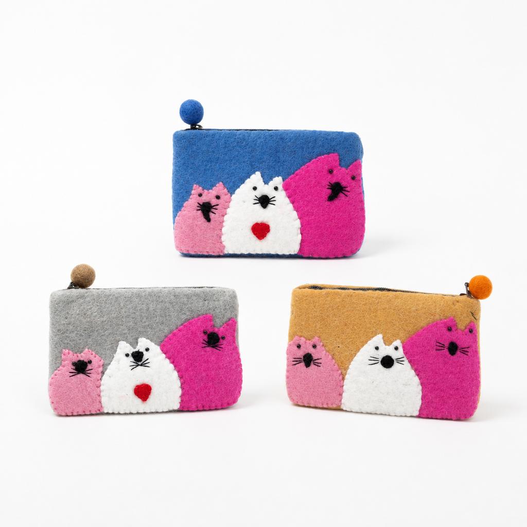 Natural Felt Zipper Pouches – Three Fat Cats, Set of 3
