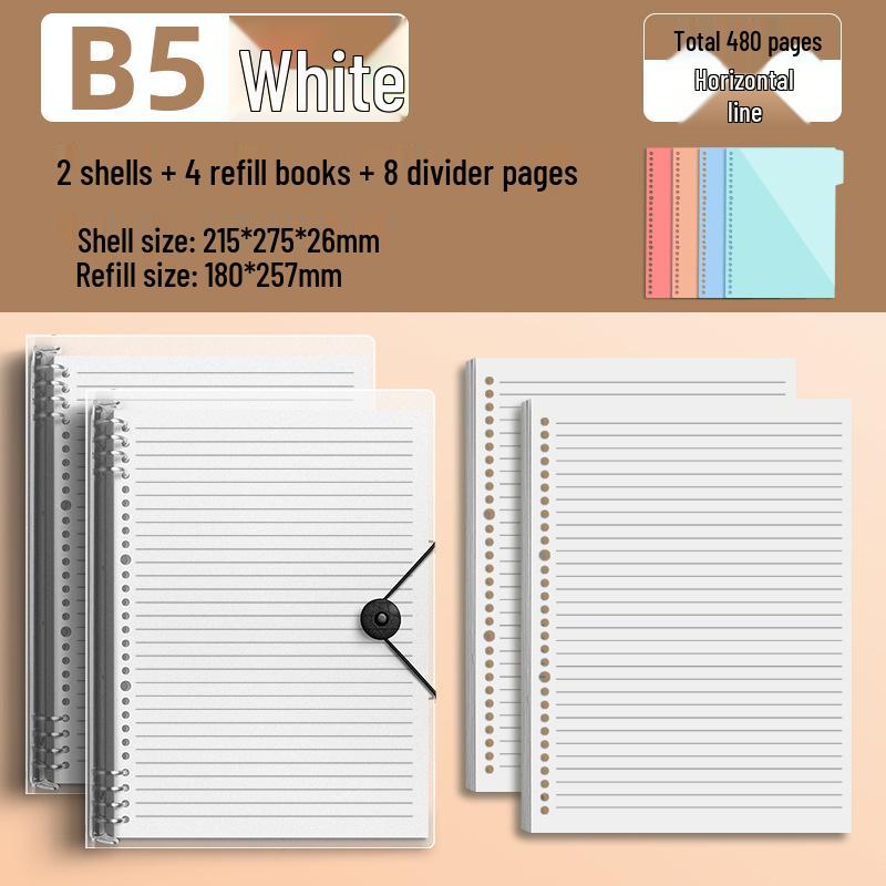 Comfortable B5 Loose-Leaf Notebook: Lined, Removable Binder, Simple Ins Style, Aesthetic Design, Ideal for Exams and High School Students.