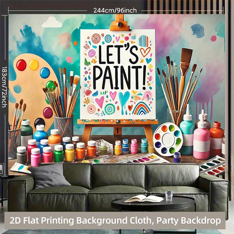 2D Planar Background Art Party Background Featuring Splattered Paint and Easel Design Colorful Polyester Fabric