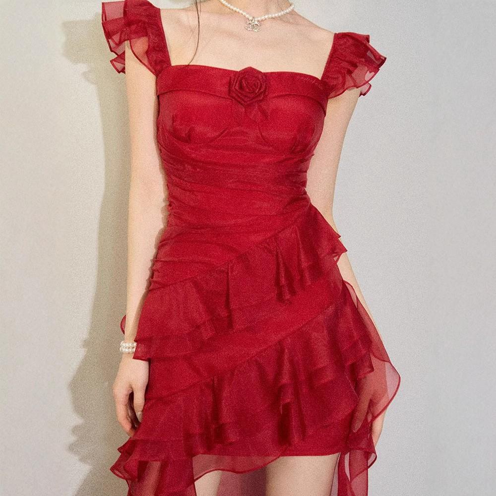 

Pure desire style Spice girl wears French temperament trailing suspender dress design sense niche seaside vacation style long dress 2XL червоний