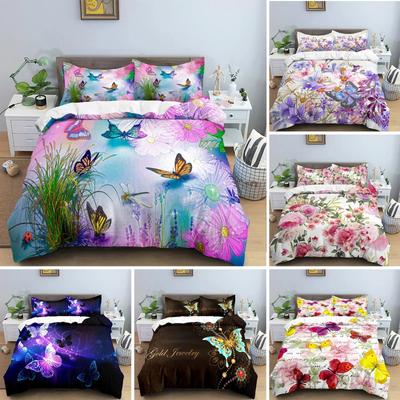 Juego de Cama de Mariposas Funda Nórdica de Flores 3D Funda de Edredón Doble Individual Completo Queen King Adulto Niña Niños Ropa de Cama Funda de Edredón