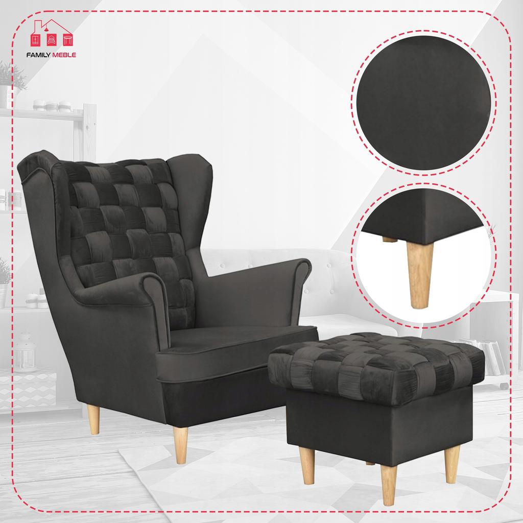 Carol Armchair with Footrest Scandinavian Family Meble Dark Graphite