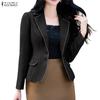 ZANZEA Women Casual Suit Neck Solid Color Long Sleeve Thin Cardigan Blazer