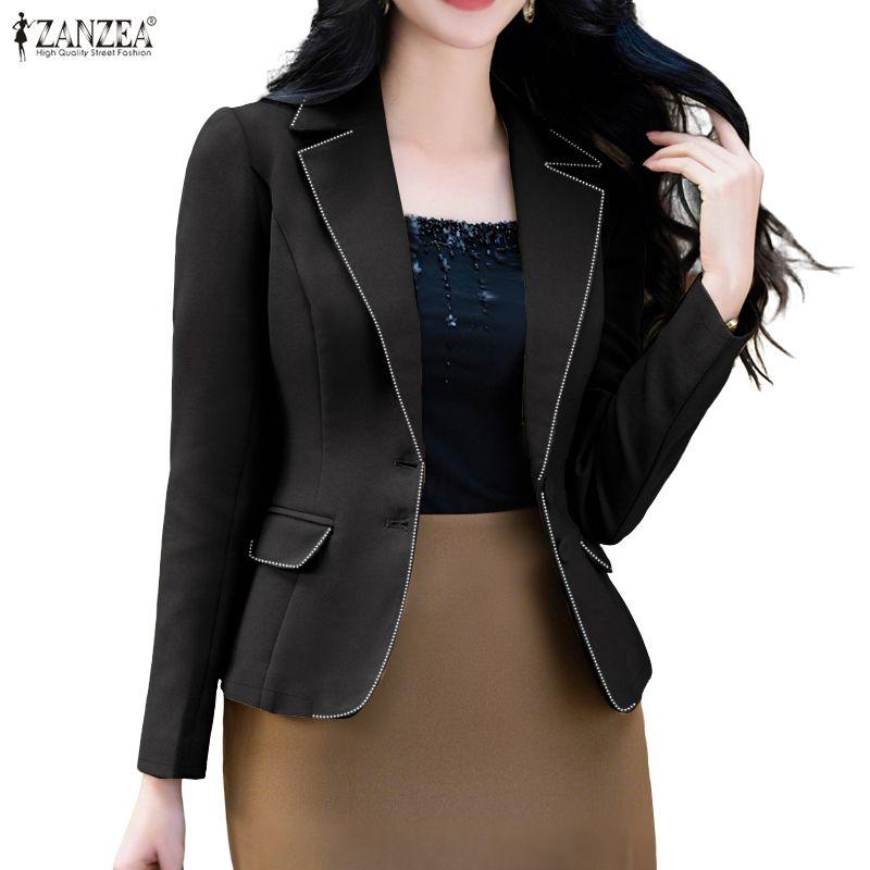 ZANZEA Women Casual Suit Neck Solid Color Long Sleeve Thin Cardigan Blazer
