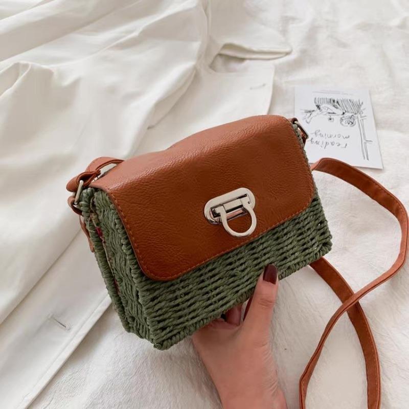 New summer straw bag shoulder braided bag high-end small square bag crossbody bag vacation beach bag for women
