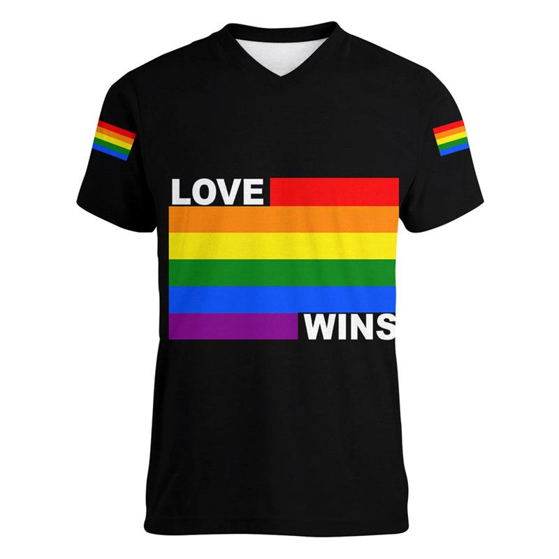 Mode Pride T-Shirt Liebe ist Liebe Regenbogen V-Ausschnitt T-Shirt Straßenfest Kurzarm Oversized T-Shirts