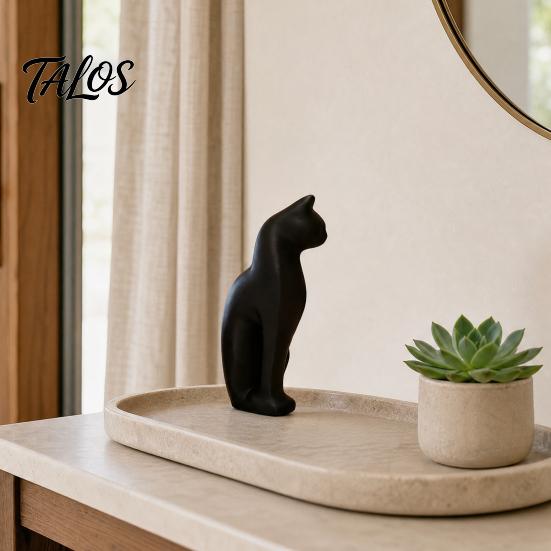 Nordic Style Cat Decor 3D Printed Kitten Sculpture, Minimalist Ornament Matte Geometric Design, Modern Home Black Pink White Statue in White,