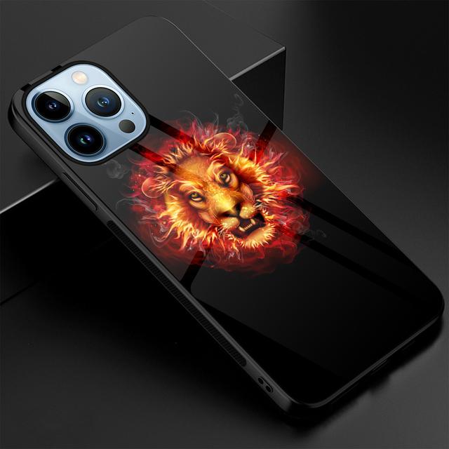 Etui na telefon Animal Lion na iPhone'a 14 13 11 12 Pro Max Mini Xs Xr X 7 8 6s Plus Se 2022 luksusowe szkło hartowane etui Coque Capa