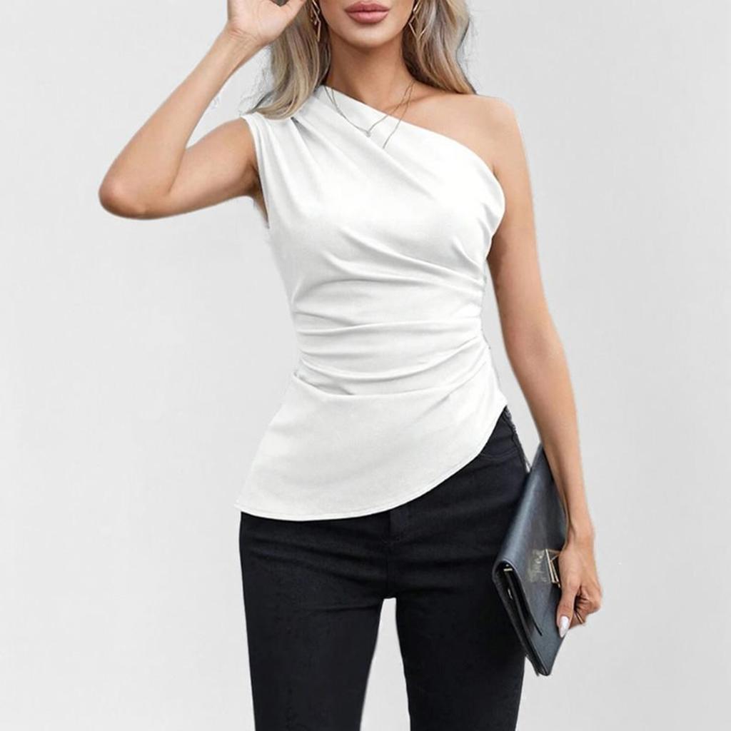 Women'sfashionable Casual Sleeveless Sloping Neck One-shoulder Pullover Top