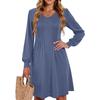 Women's Solid Color Casual Fashion V-neck Long Sleeved Mid Length Dress