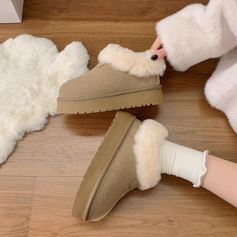 Trendy thick-soled one-pedal fluffy snow boots women's new winter velvet thickened warm outer cotton shoes