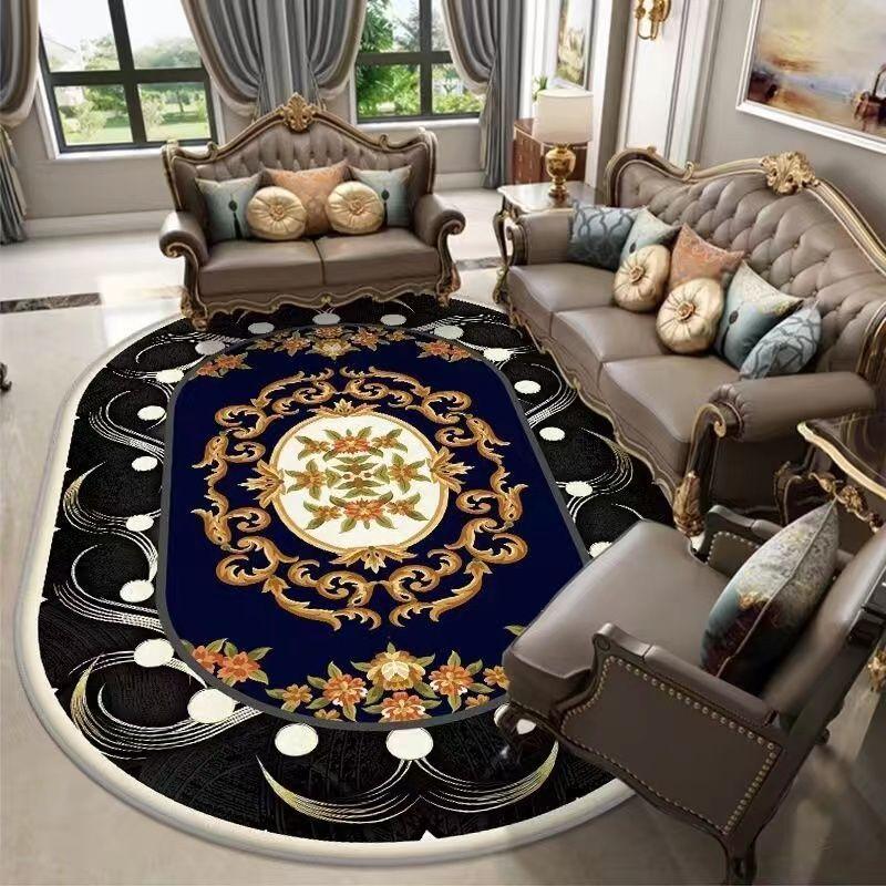 1pc Vintage Persian Pattern Oval Mat, Luxurious Soft Oval Mat, European Retro Style Suitable for Living Room, Bedroom, Dining Area, Hallway