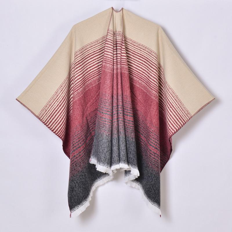 

New women s imitation cashmere shawl simple high quality gradual change line split cloak hot 130x150cm