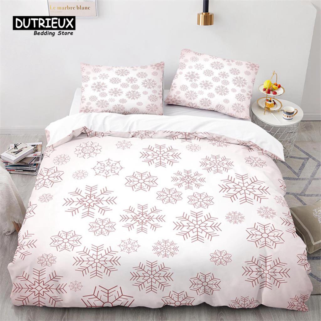 Schneeflocken Bettbezug Winterthema Geometrisches Muster Bettwäscheset Mikrofaser Blau Floral Quiltbezug Für Mädchen Junge Weihnachtsdeko