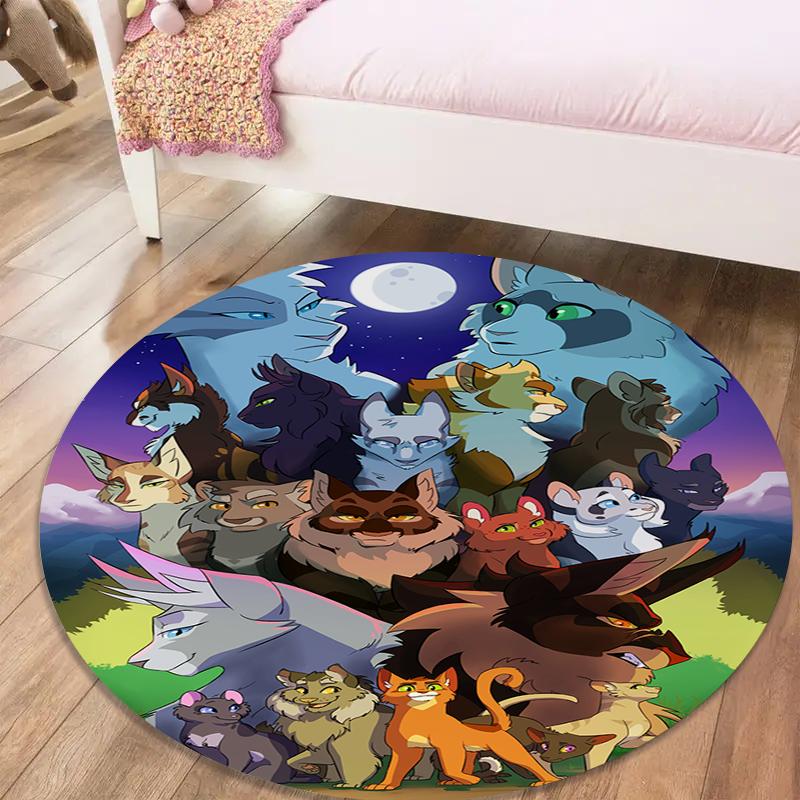 

Cat Warrior Round Area Rug,Carpet Rug for Living Room Bedroom Sofa Playroom Decor,Non-slip Floor Mat48 80cmx80cm