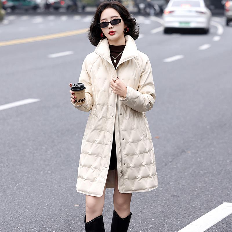 Down jacket women's jacket winter new medium and long hooded warm jacket light down jacket rhombus large size