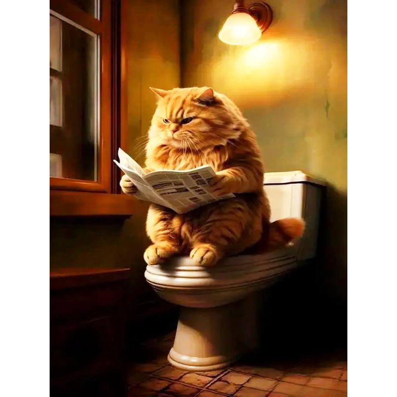 

Алмазная живопись Животное Сделай сам Полная мозаика Кот Туалет Читающий газету Искусство Стразы Картинки Набор для декора стен ванной комнаты Round 30x40cm