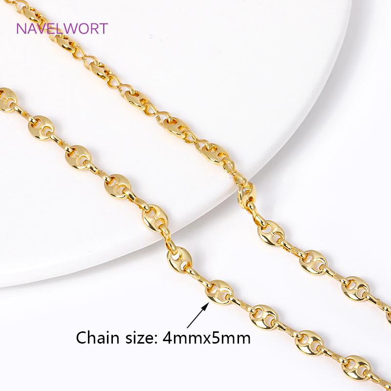 

Wholesale Metal Hip Hop Coffee Bean Chain 18K Gold Plated Brass Pig Nose Chains For DIY Necklace Handmade Jewelry Making 4x5MM-0.5 meter