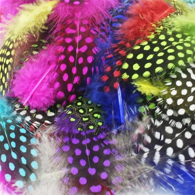 100Pcs Polka Dot Guinea Hen Plumage Feathers for Crafts Pearl Spotted Pheasant Feather for Jewelry Making Hats Carnaval Plumas