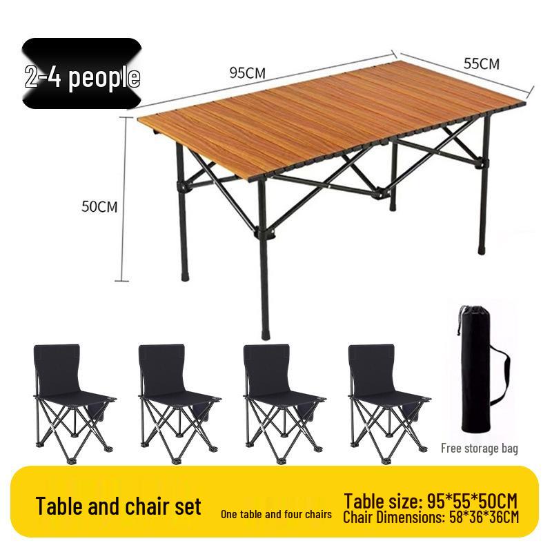 Outdoor Portable Folding Table & Chairs Set - Lightweight Roll-Up Table with Camping Seats