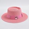 Fashionable Metal XRB Letter Straw Hats for Women Summer Elegant Holidays Boater Hat Outdoor Beach Sun Hat