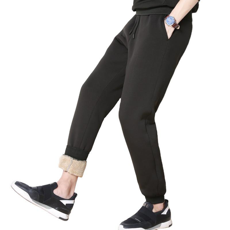 Pantaloni della tuta attillati in pelle di agnello spessa e calda, in velluto, da uomo, per autunno/inverno